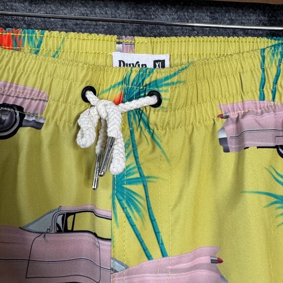Duvin Cruising Cars Swim Trunks Mens XL Yellow Drawstring Pink Car Print Beach - Picture 6 of 13